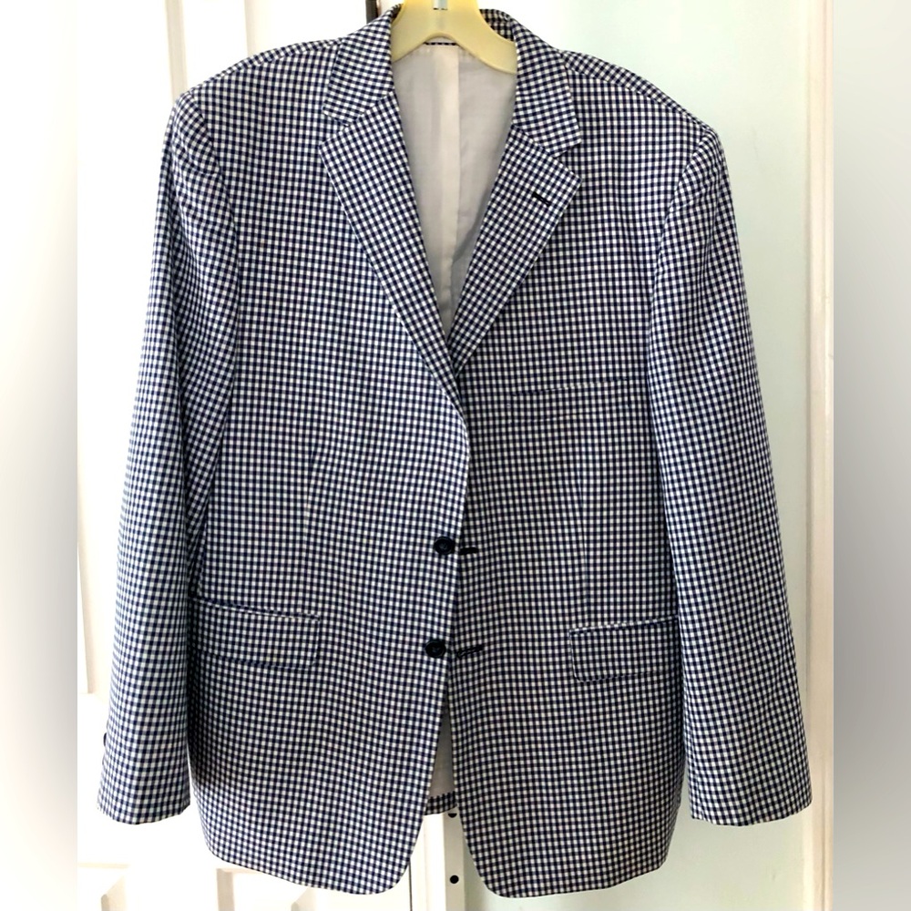 Irvine Park men’s L. Navy and white gingham blazer jacket 42. Summer weight.